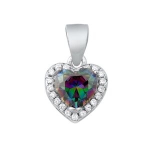 NWT Sterling Silver Mystic Rainbow Heart Pendant with Clear CZ Halo